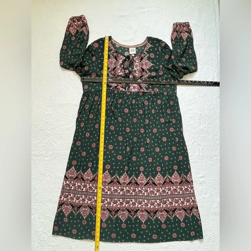 Knox Rose XL Boho Peasant Prairie Green Floral MIDI Dress Rayon - Picture 7 of 11
